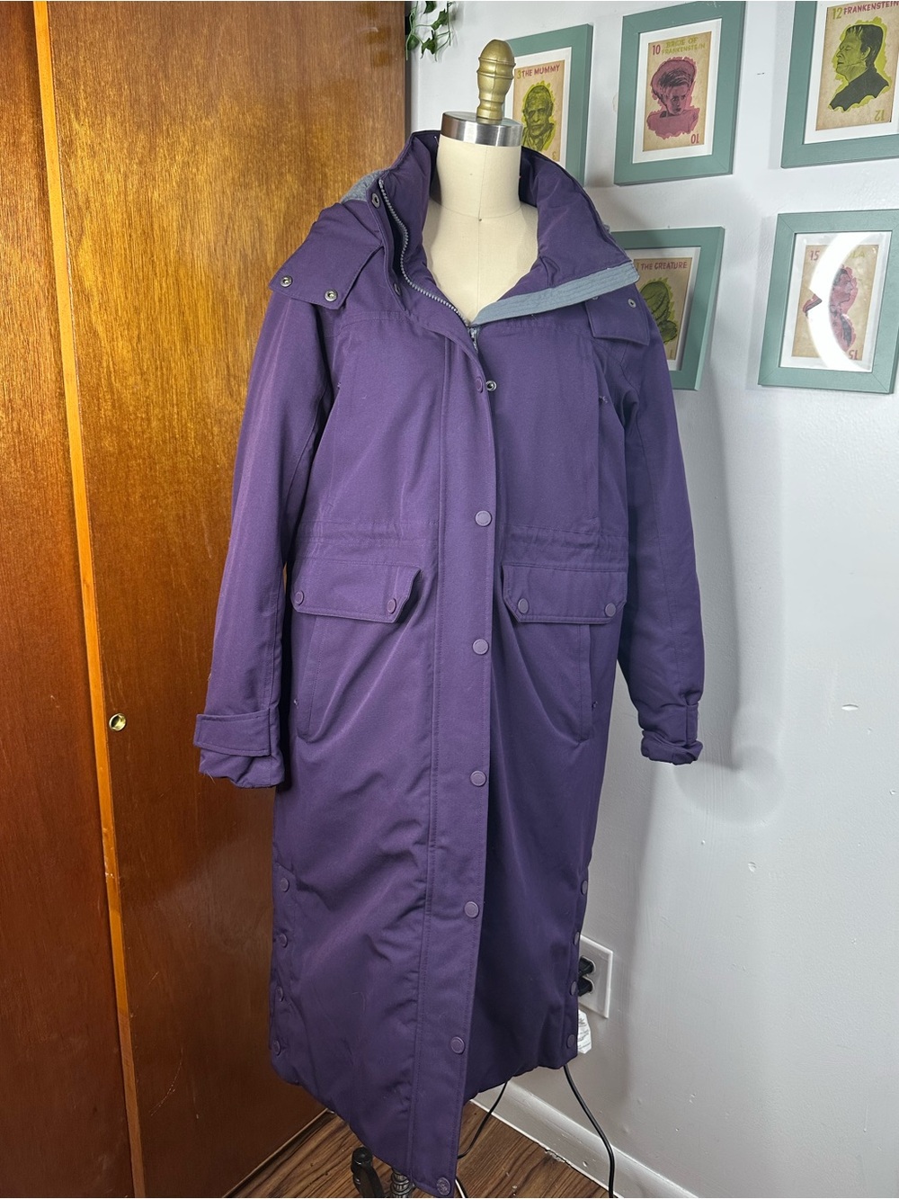 Lands' End Long Purple Hooded Parka Trench Coat